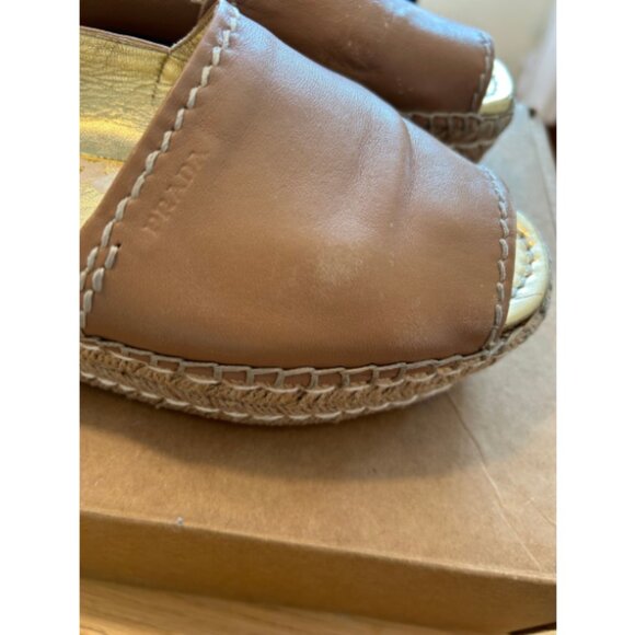 Prada Tan Leather Espadrille Platform Slip Ons | Women’s Size 39 (US 8.5) - Picture 5 of 10